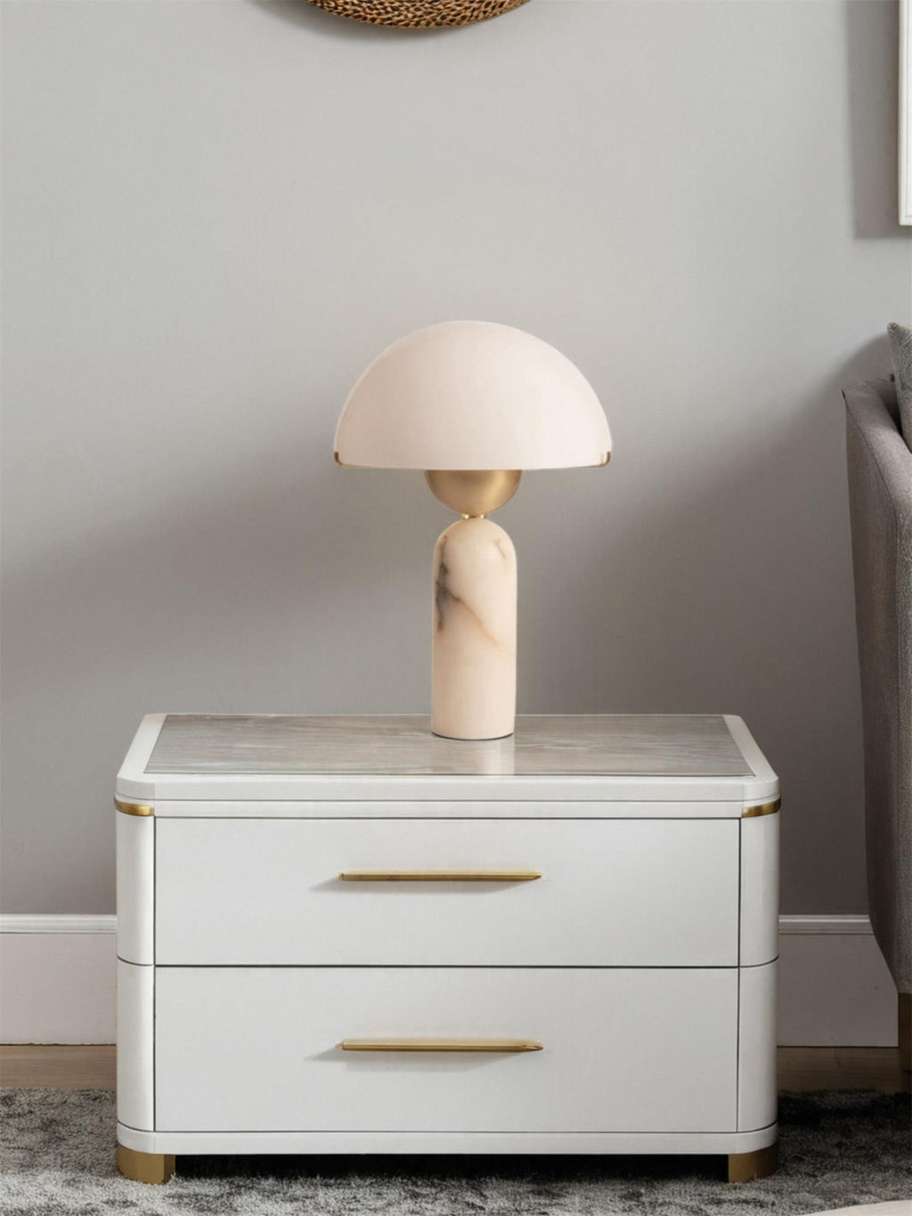 Lampe à poser moderne Galton en Albâtre Doré et vert marbre