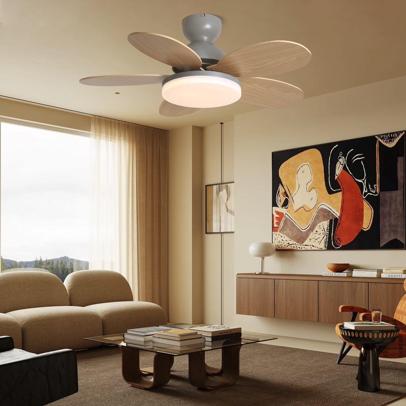 Ventilateur de plafond moderne Berndt en Bois