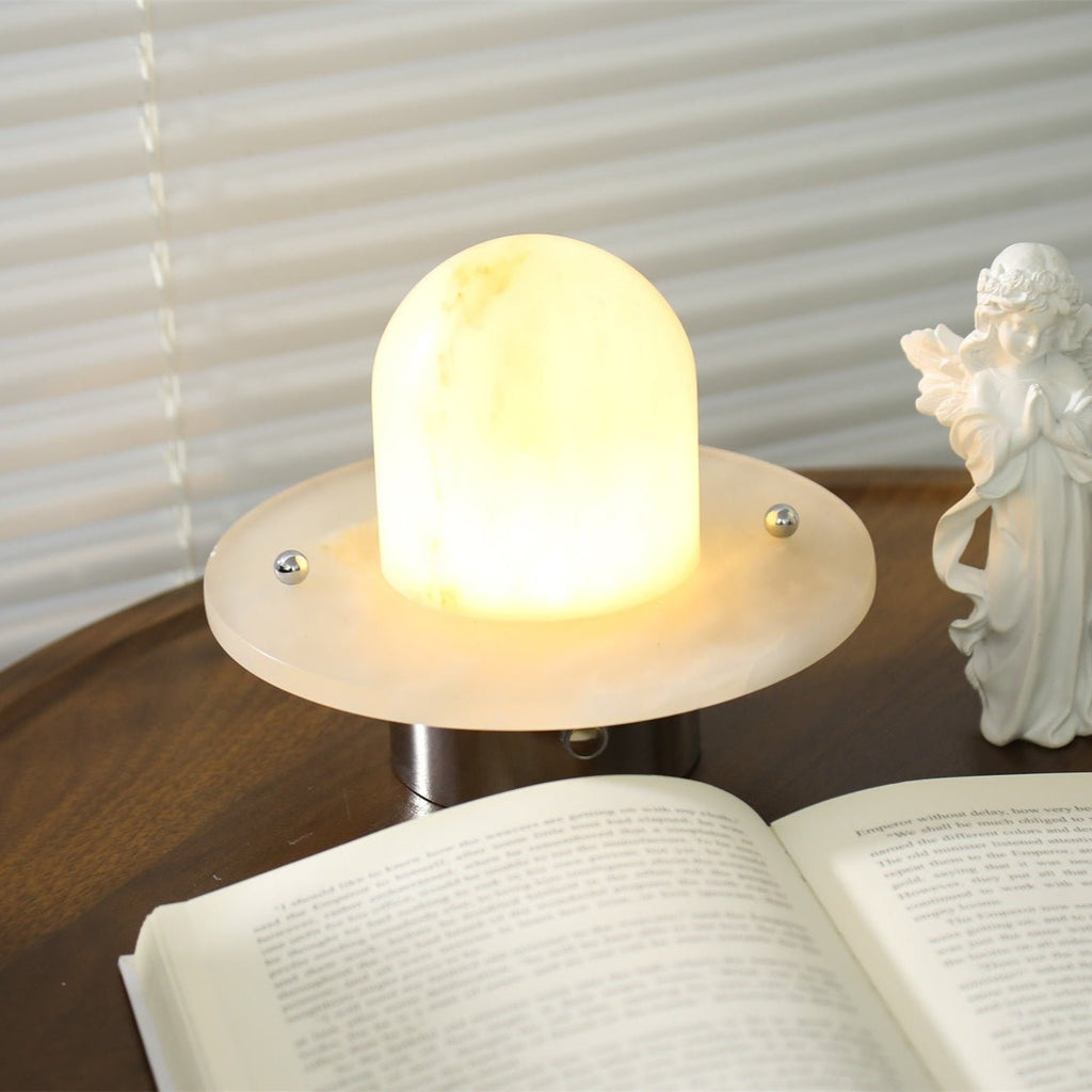 Lampe à poser moderne Marcel en Albâtre Argenté et blanc