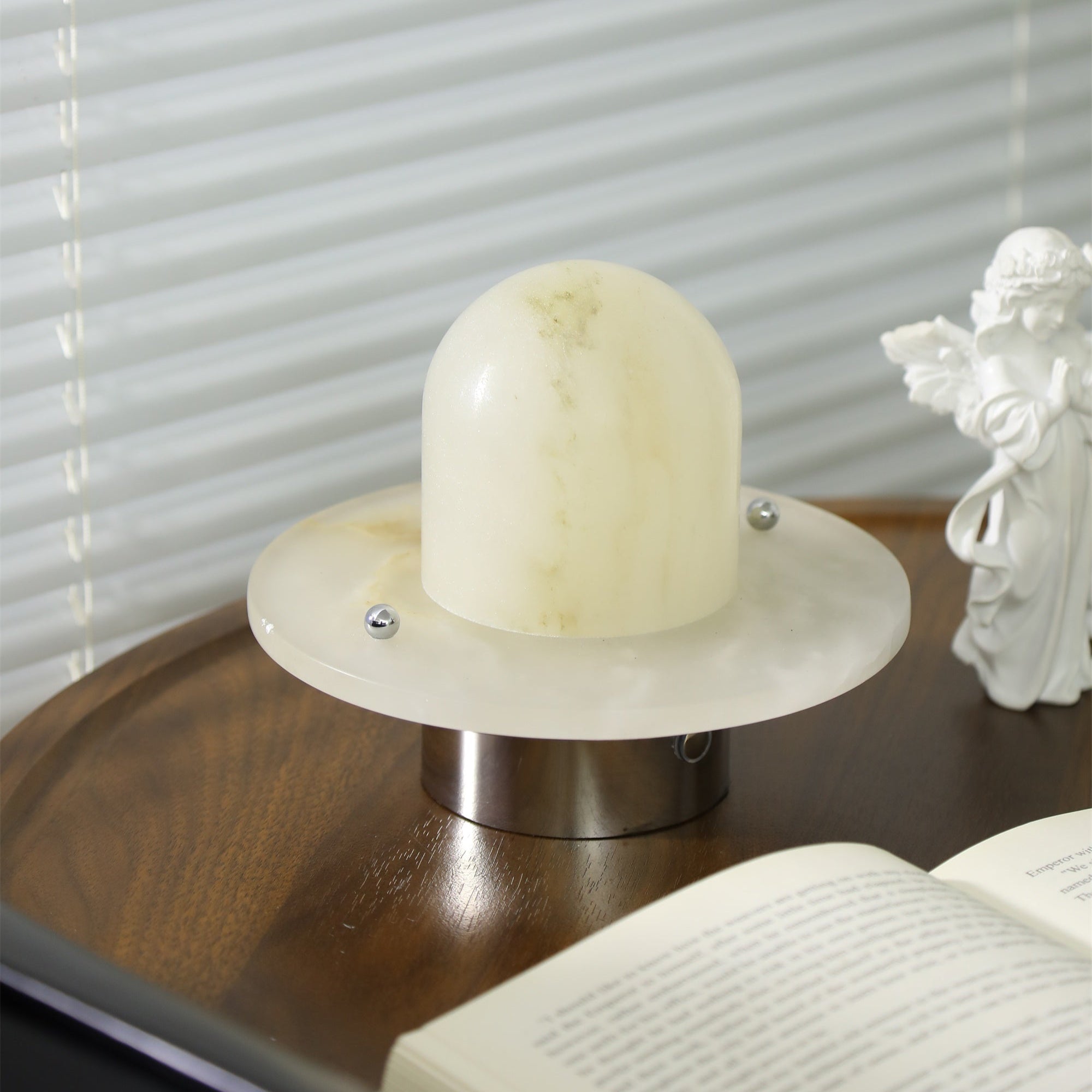 Lampe à poser moderne Marcel en Albâtre Argenté et blanc