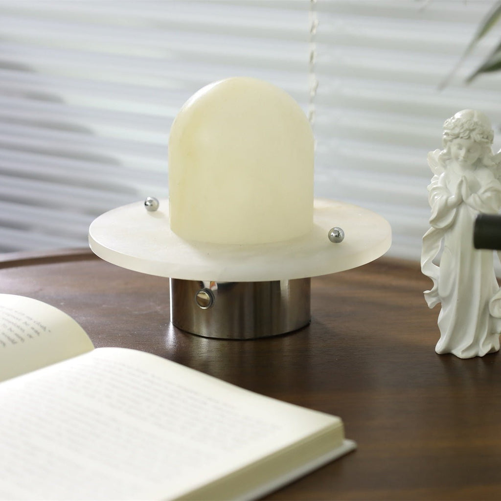 Lampe à poser moderne Marcel en Albâtre Argenté et blanc