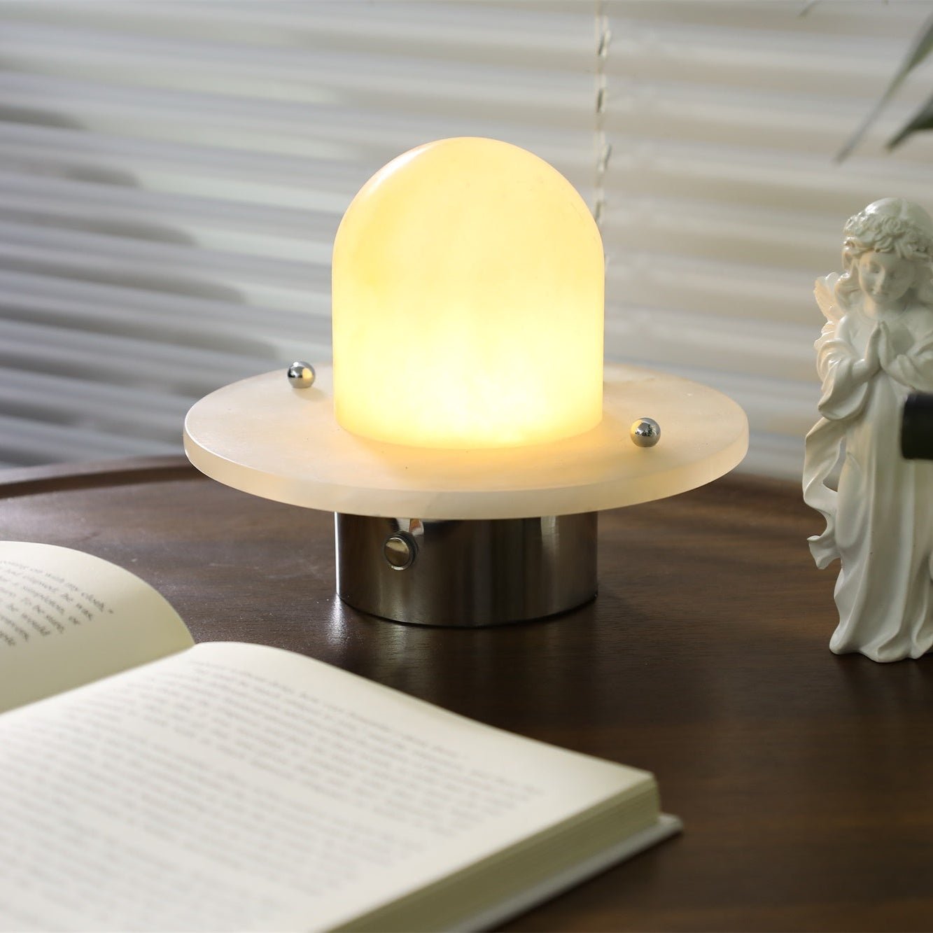 Lampe à poser moderne Marcel en Albâtre Argenté et blanc