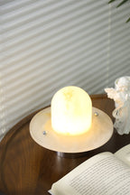 Lampe à poser moderne Marcel en Albâtre Argenté et blanc
