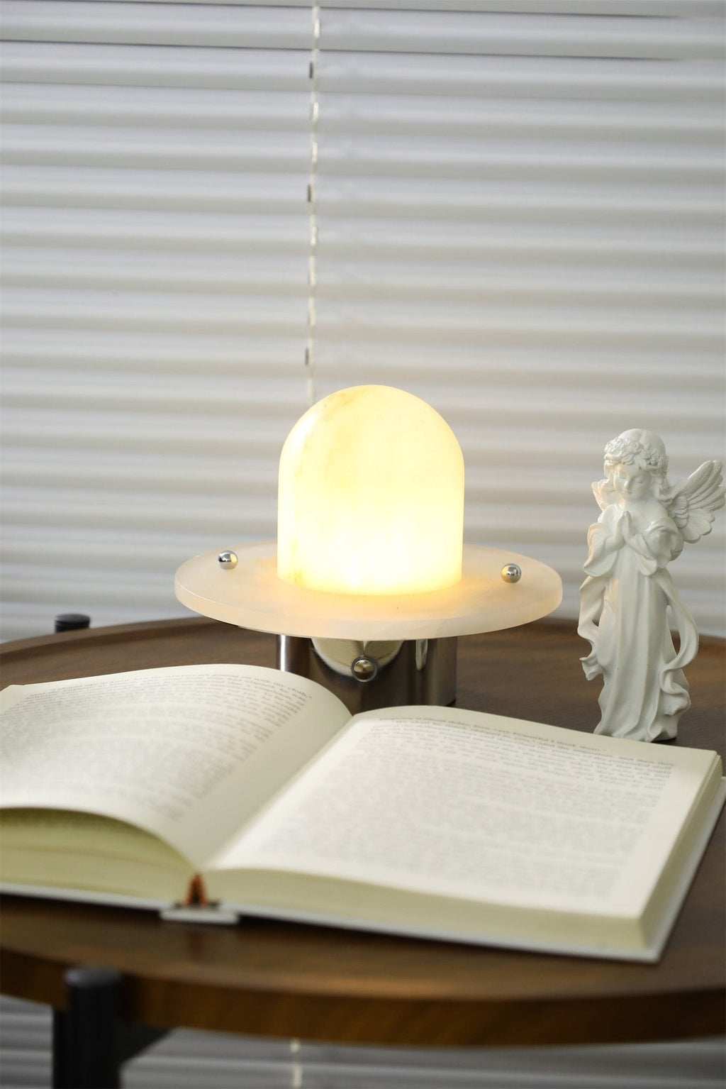 Lampe à poser moderne Marcel en Albâtre Argenté et blanc