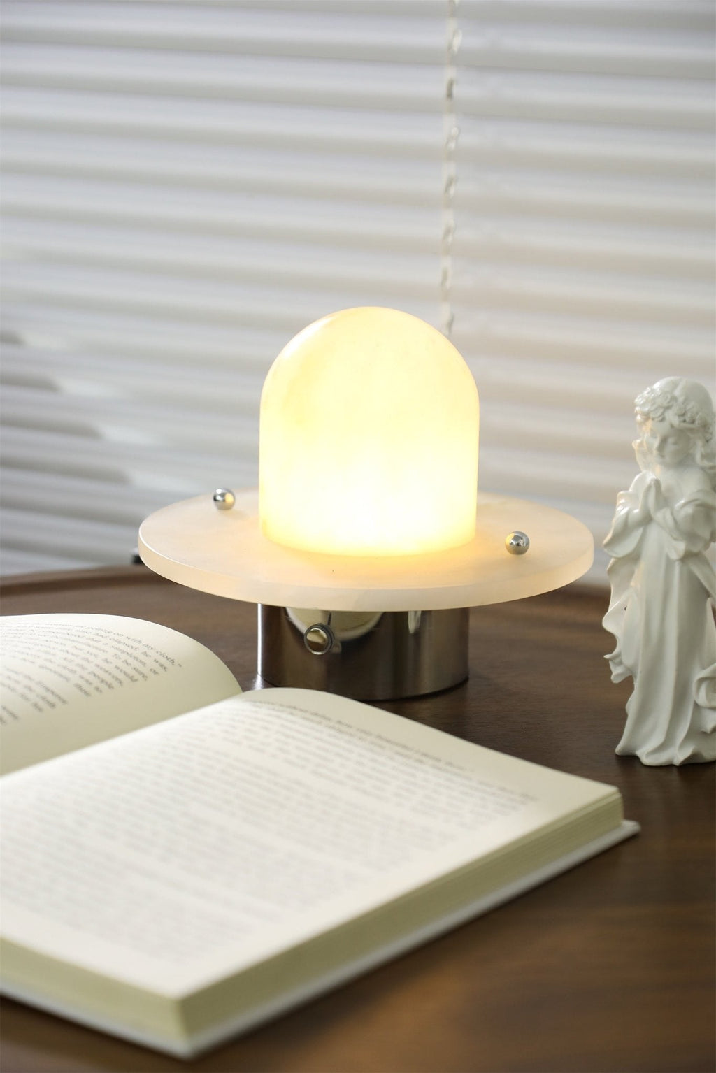 Lampe à poser moderne Marcel en Albâtre Argenté et blanc