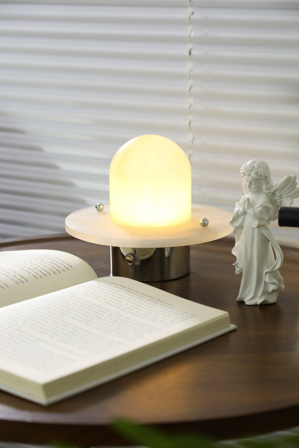 Lampe à poser moderne Marcel en Albâtre Argenté et blanc