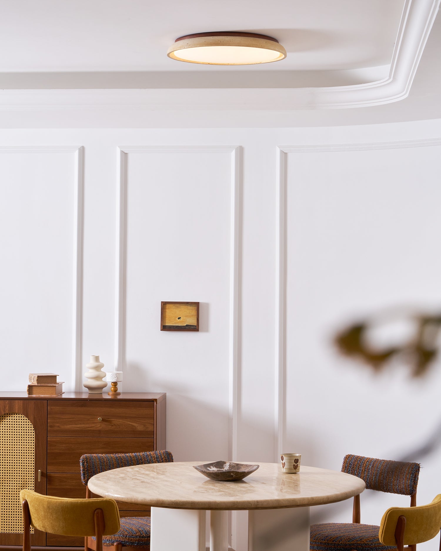 Plafonnier moderne Edmond en Travertin jaune et noyer