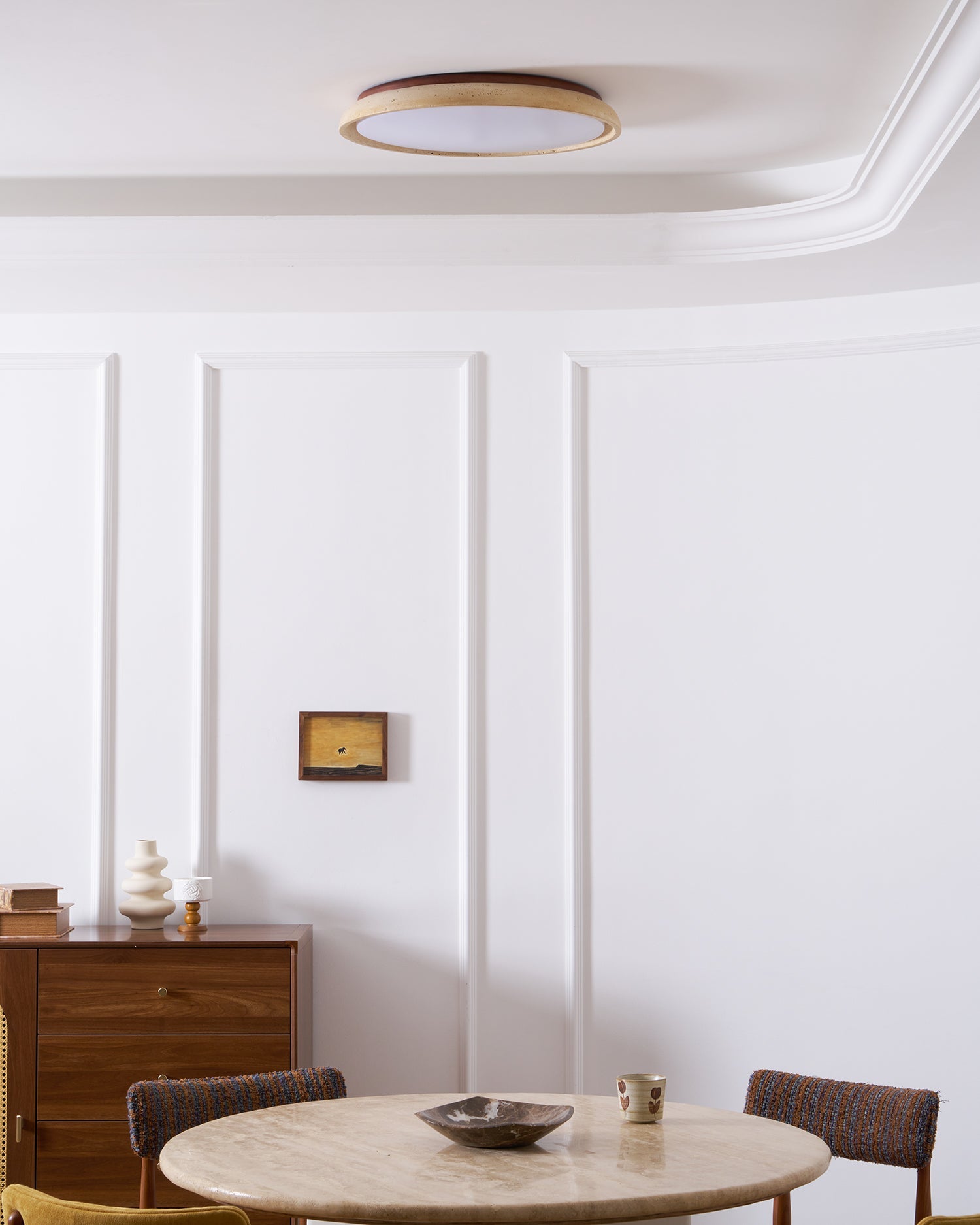 Plafonnier moderne Edmond en Travertin jaune et noyer