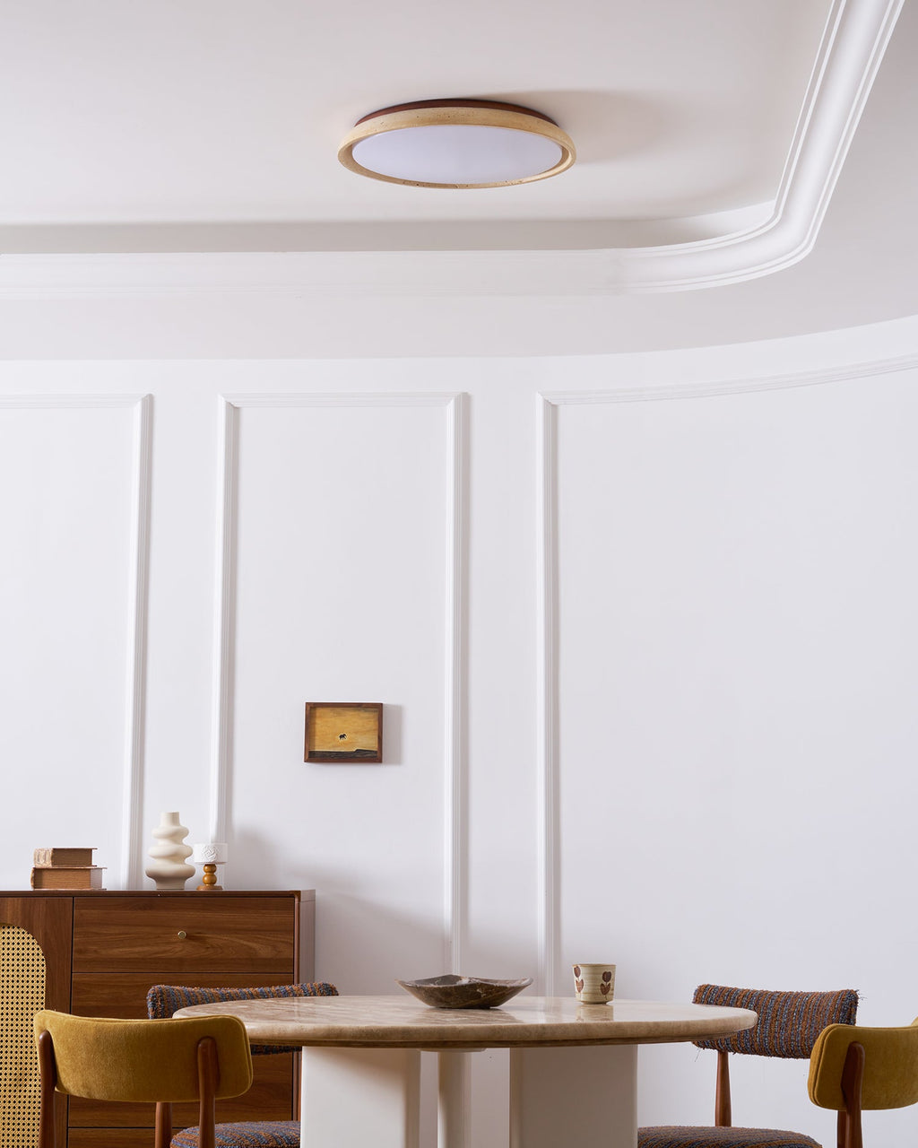 Plafonnier moderne Edmond en Travertin jaune et noyer