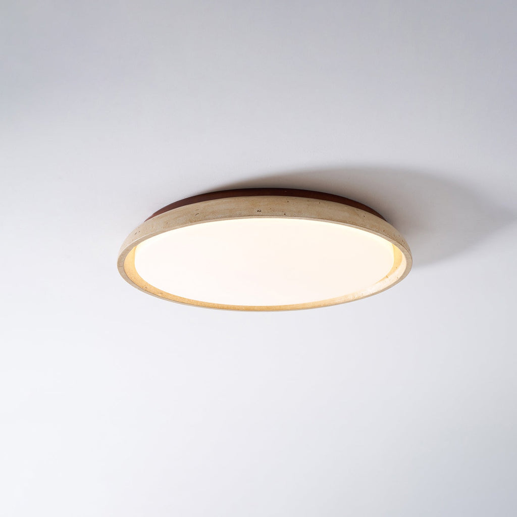 Plafonnier moderne Edmond en Travertin jaune et noyer