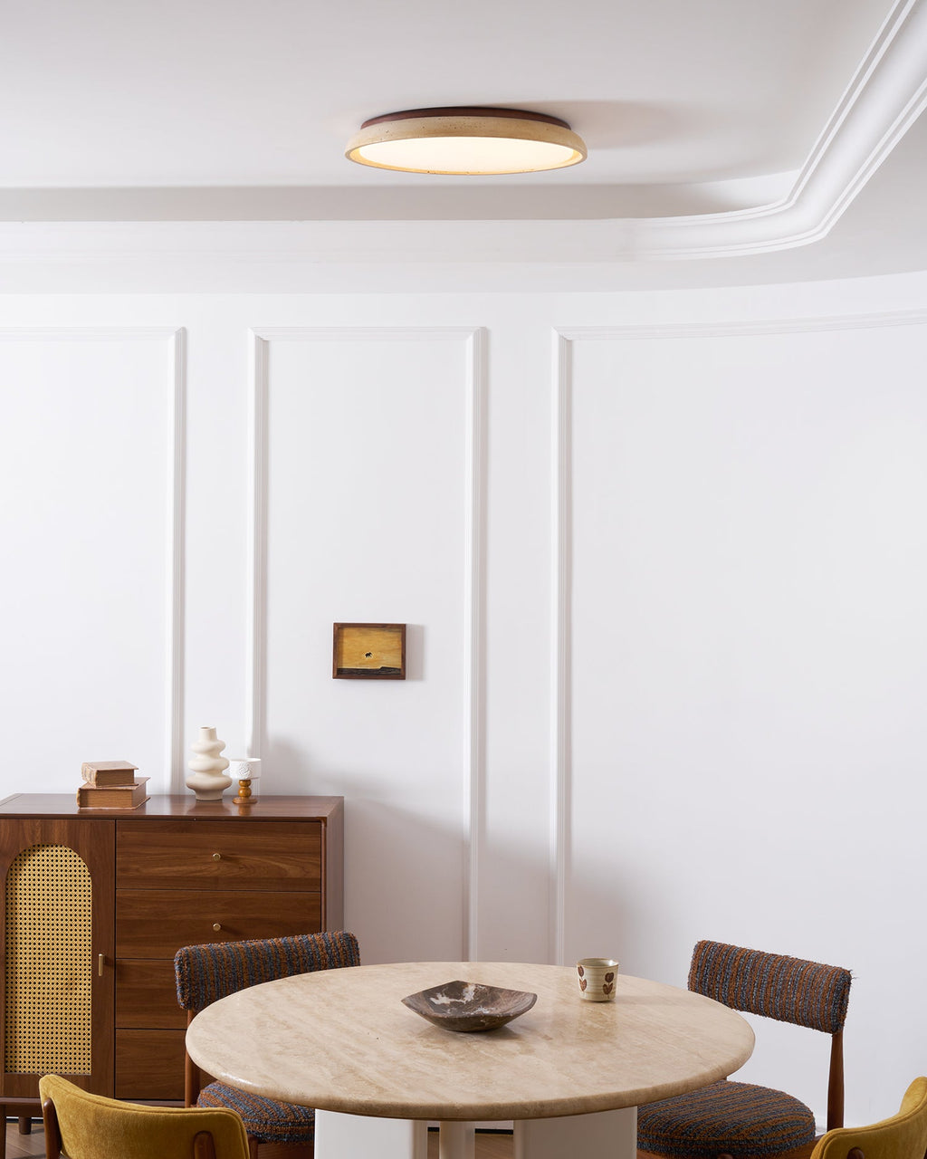 Plafonnier moderne Edmond en Travertin jaune et noyer