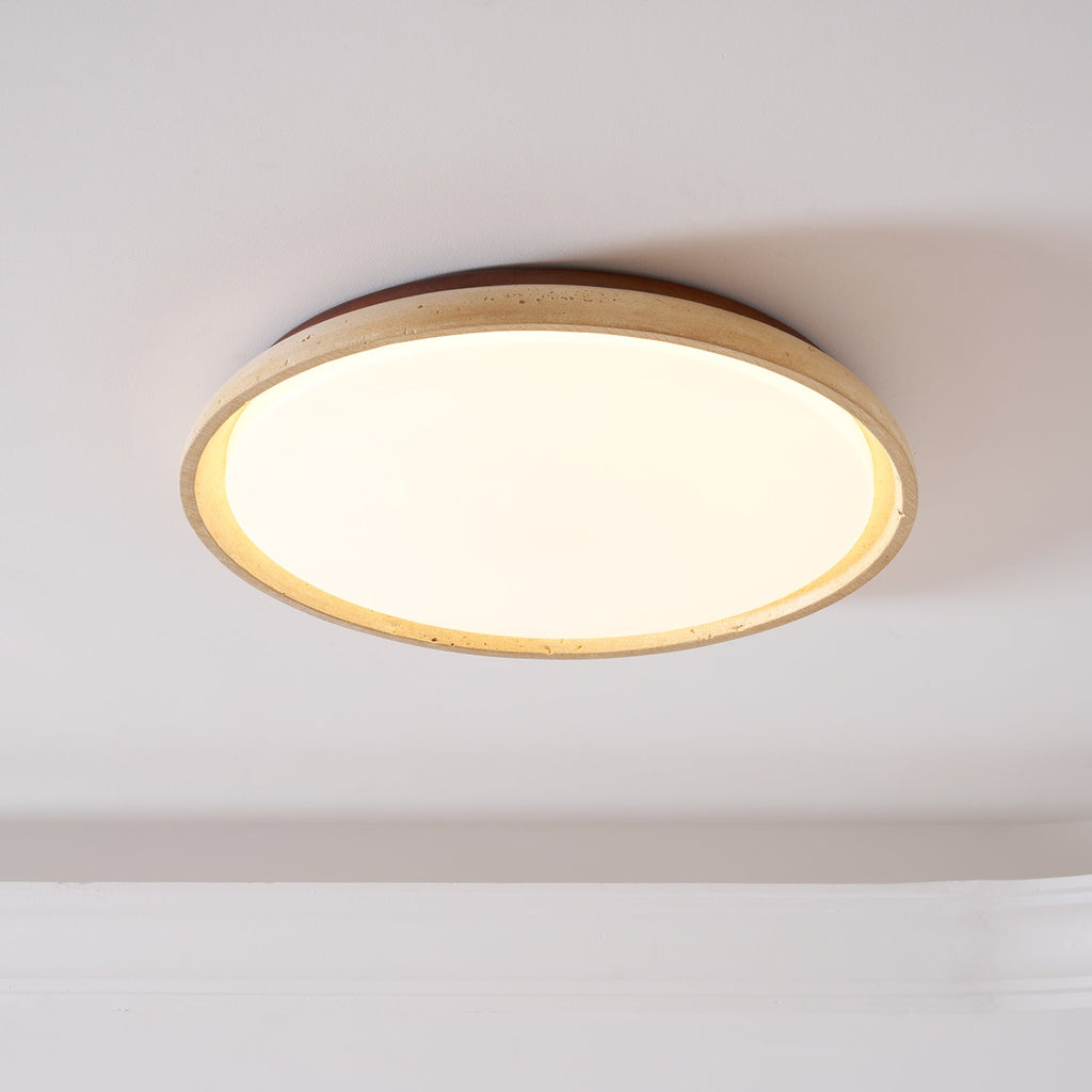 Plafonnier moderne Edmond en Travertin jaune et noyer