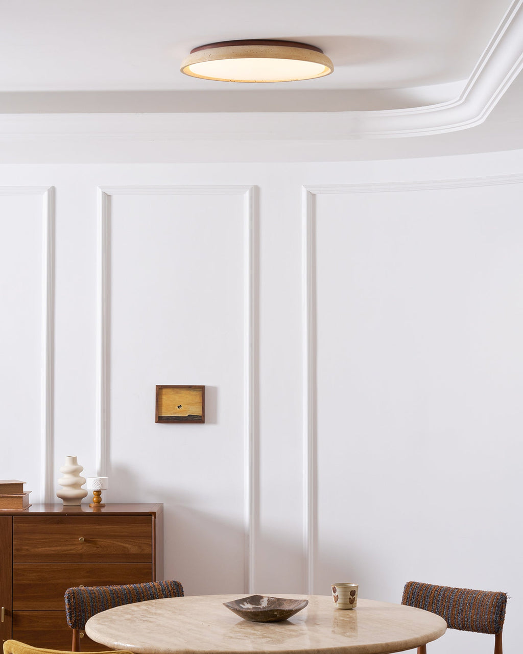 Plafonnier moderne Edmond en Travertin jaune et noyer