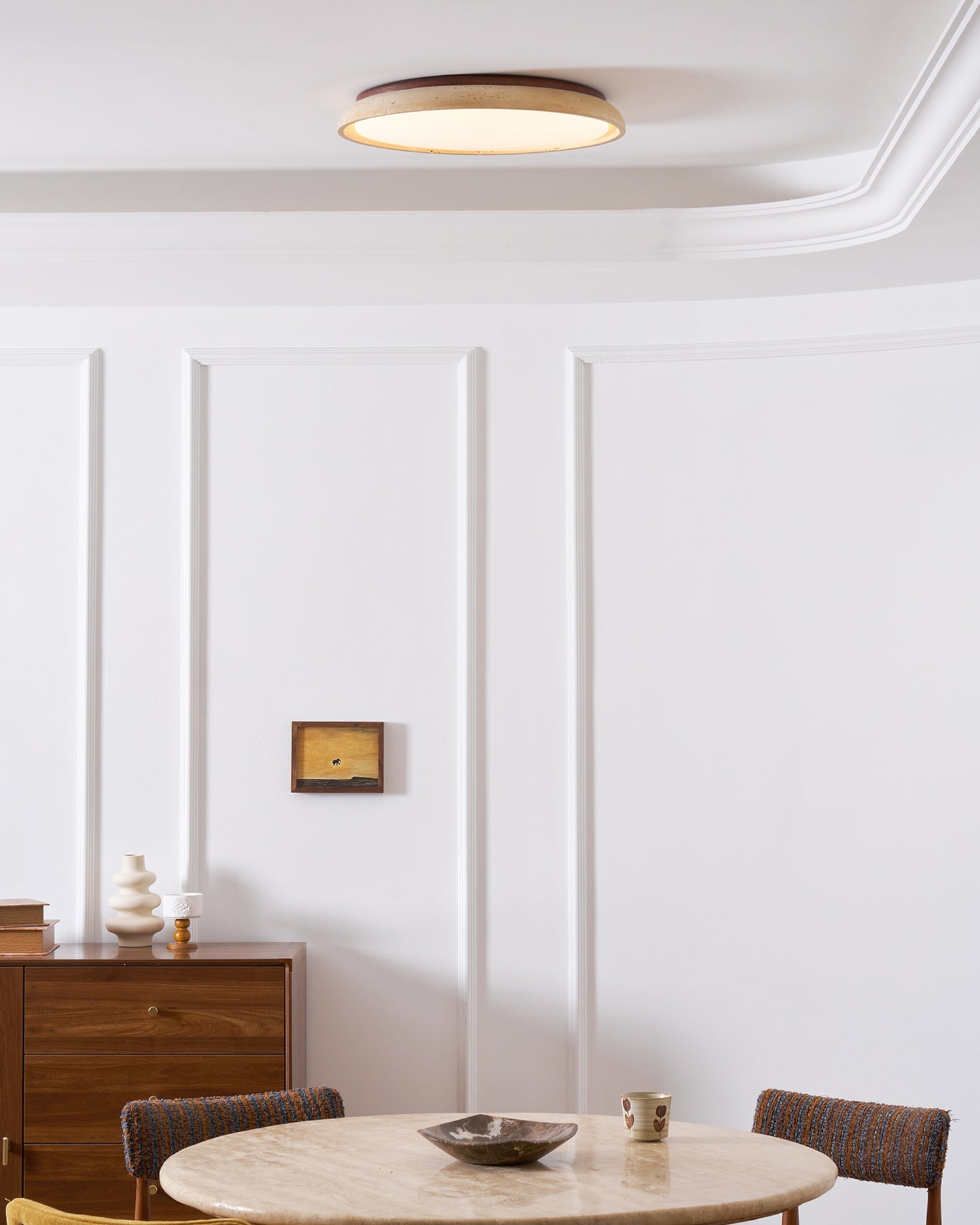 Plafonnier moderne Edmond en Travertin jaune et noyer