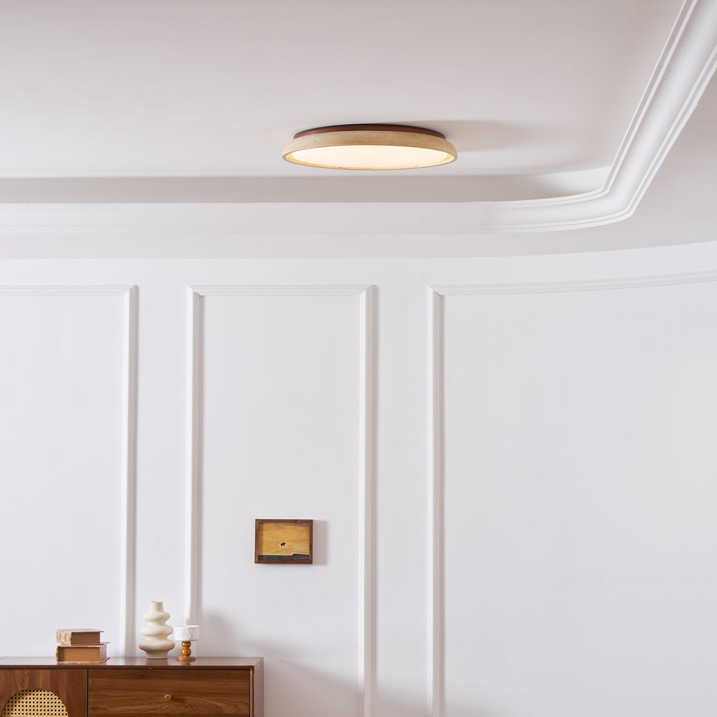 Plafonnier moderne Edmond en Travertin jaune et noyer