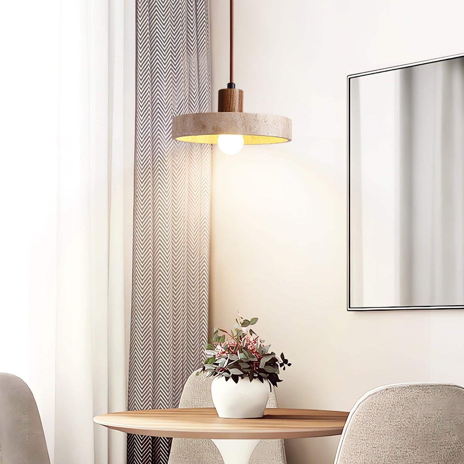 Suspension moderne Lenni en Bois et travertin jaune