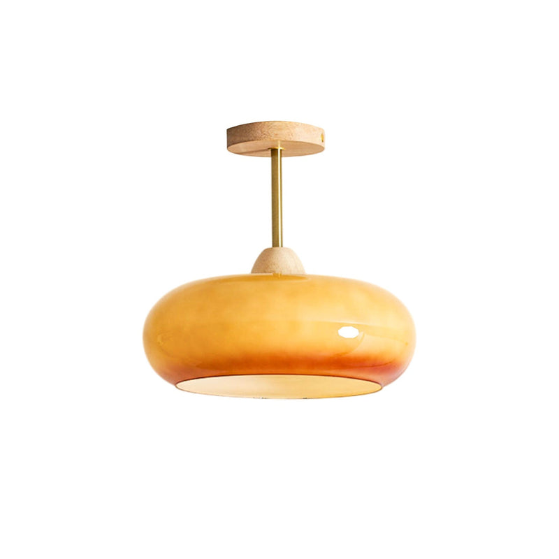 Plafonnier moderne Launo en Naturel bois et Orange