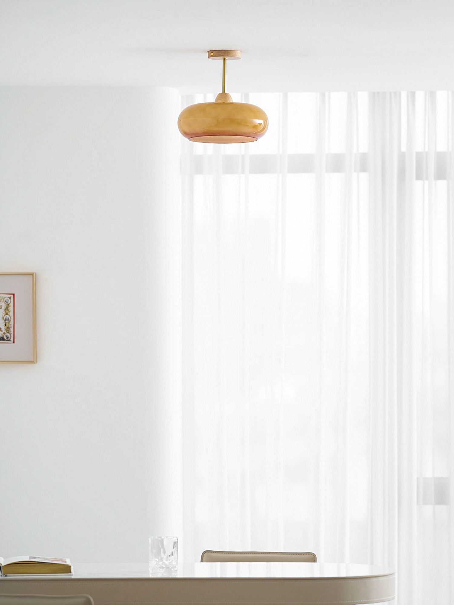 Plafonnier moderne Launo en Naturel bois et blanc