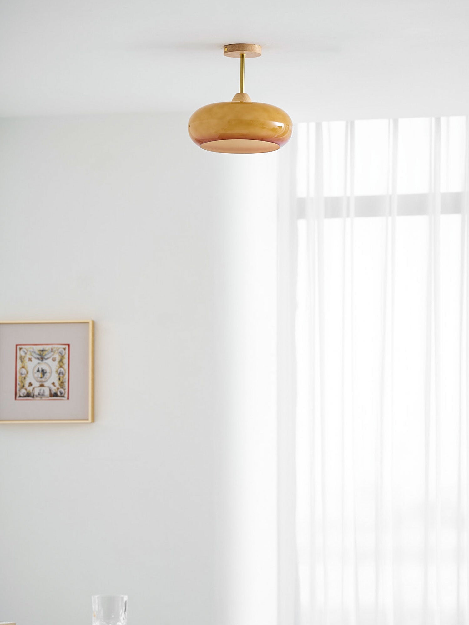 Plafonnier moderne Launo en Naturel bois et Orange