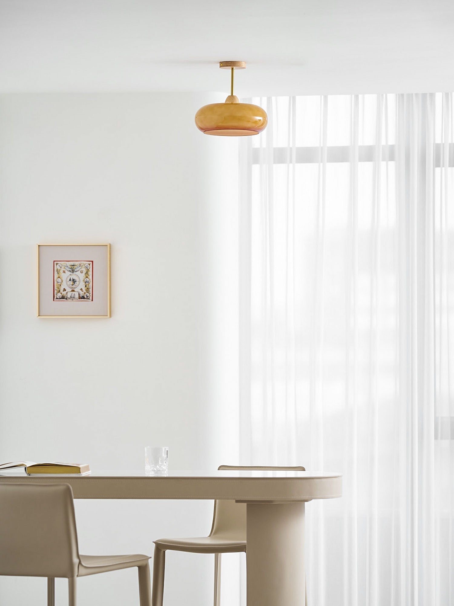 Plafonnier moderne Launo en Naturel bois et Orange