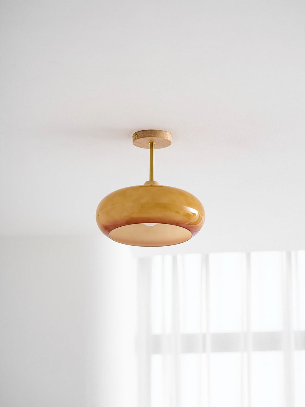 Plafonnier moderne Launo en Naturel bois et Orange
