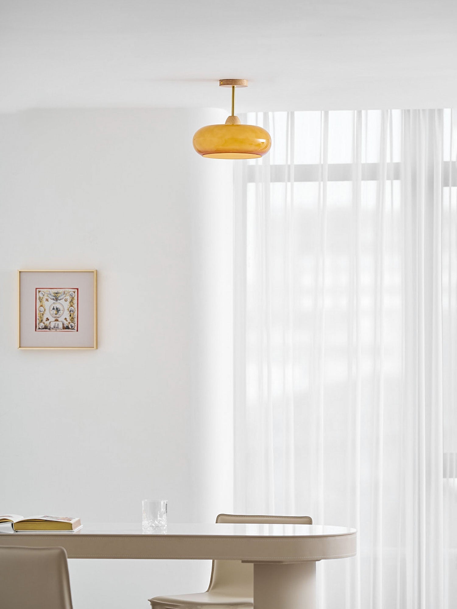 Plafonnier moderne Launo en Naturel bois et blanc