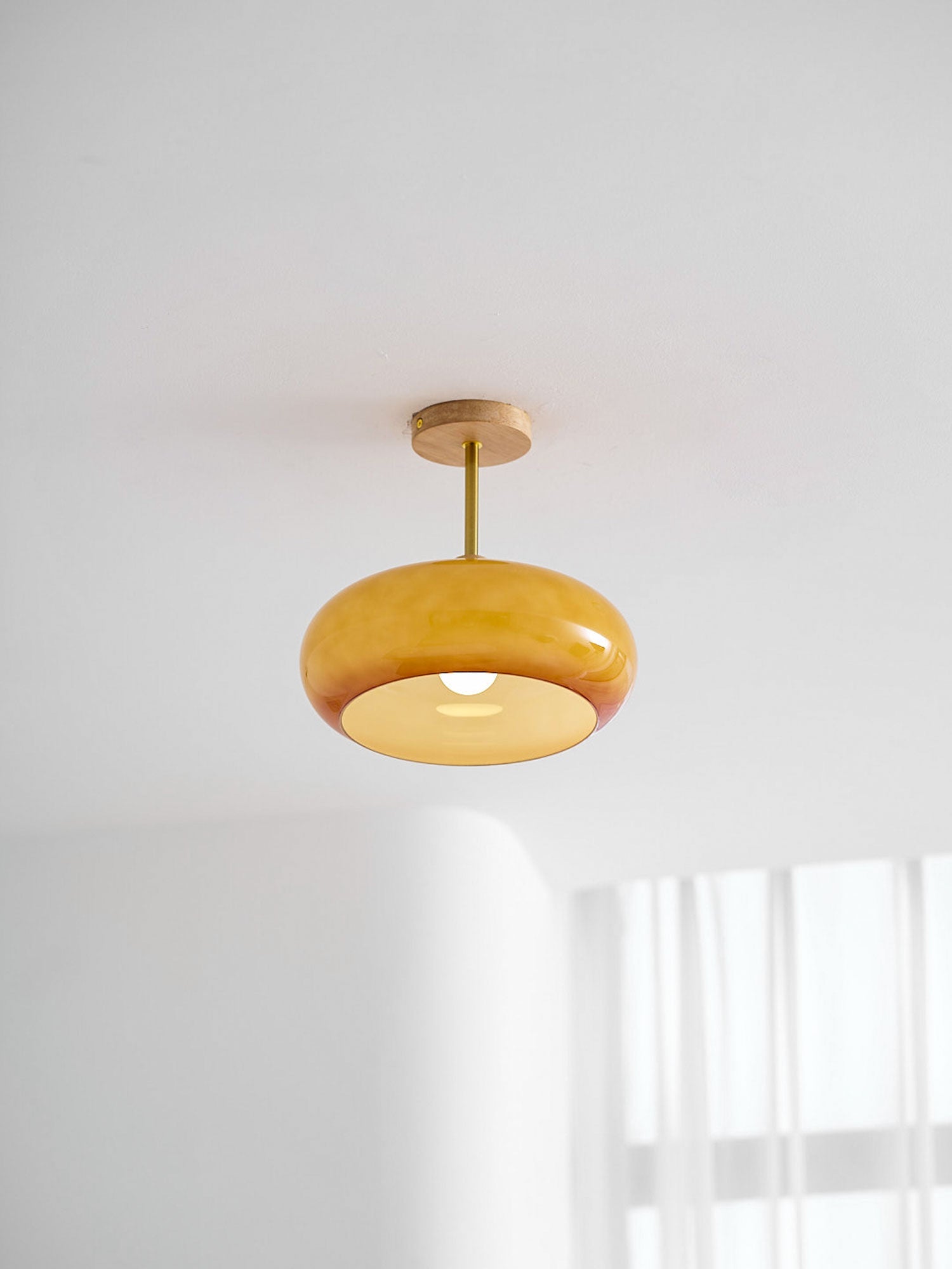Plafonnier moderne Launo en Naturel bois et blanc