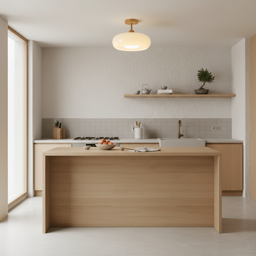 Plafonnier moderne Launo en Naturel bois et Orange