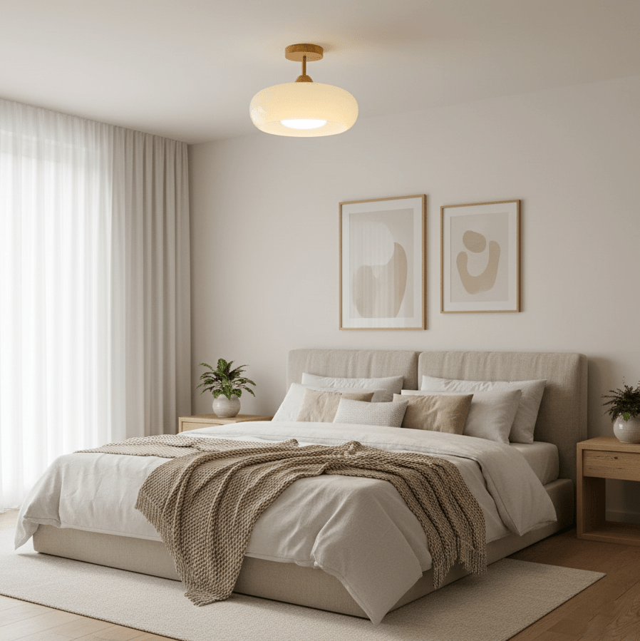 Plafonnier moderne Launo en Naturel bois et blanc