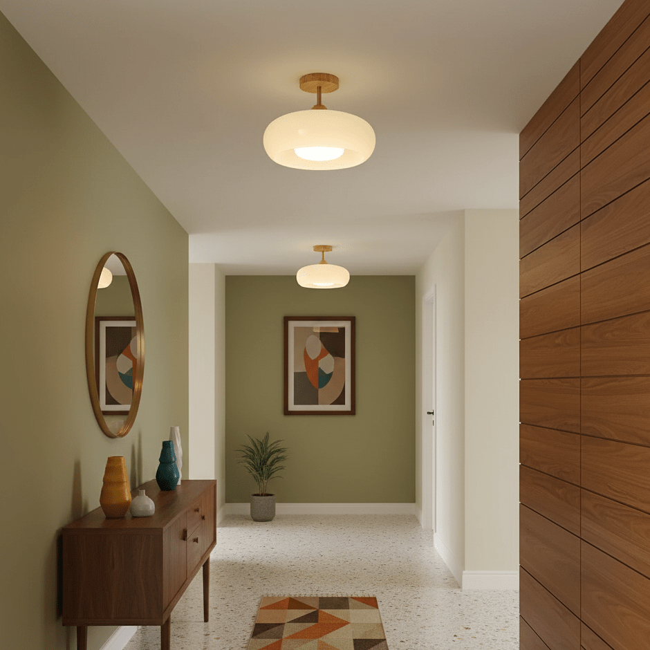 Plafonnier moderne Launo en Naturel bois et blanc
