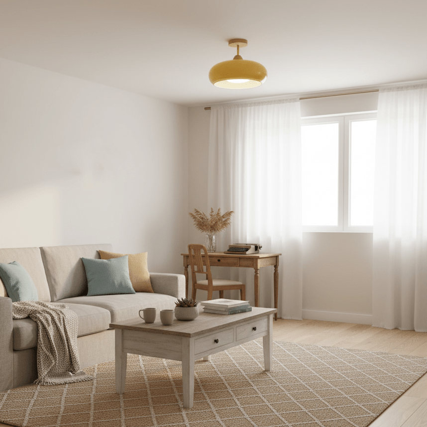 Plafonnier moderne Launo en Naturel bois et Orange