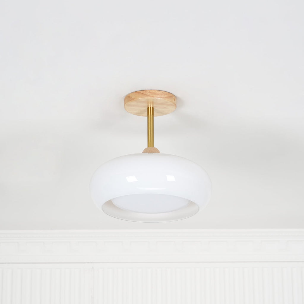Plafonnier moderne Launo en Naturel bois et blanc