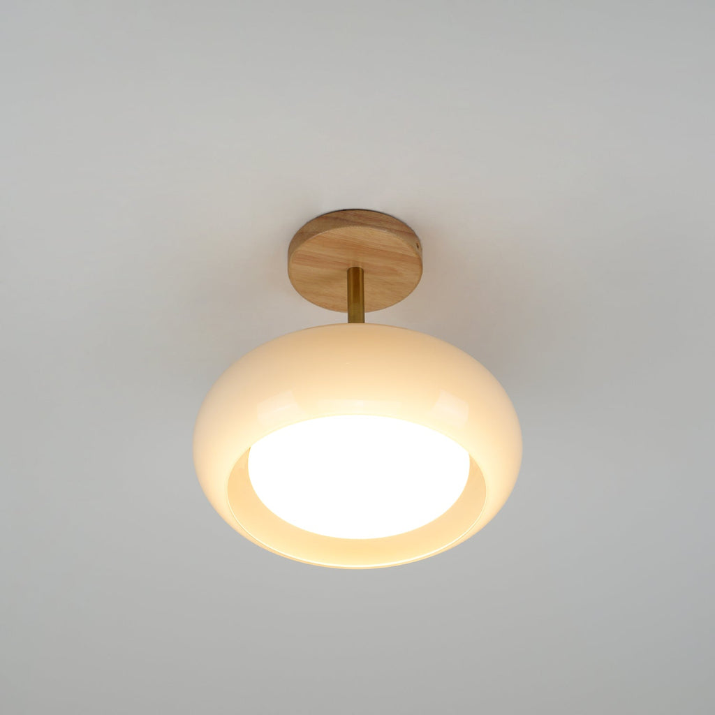 Plafonnier moderne Launo en Naturel bois et blanc