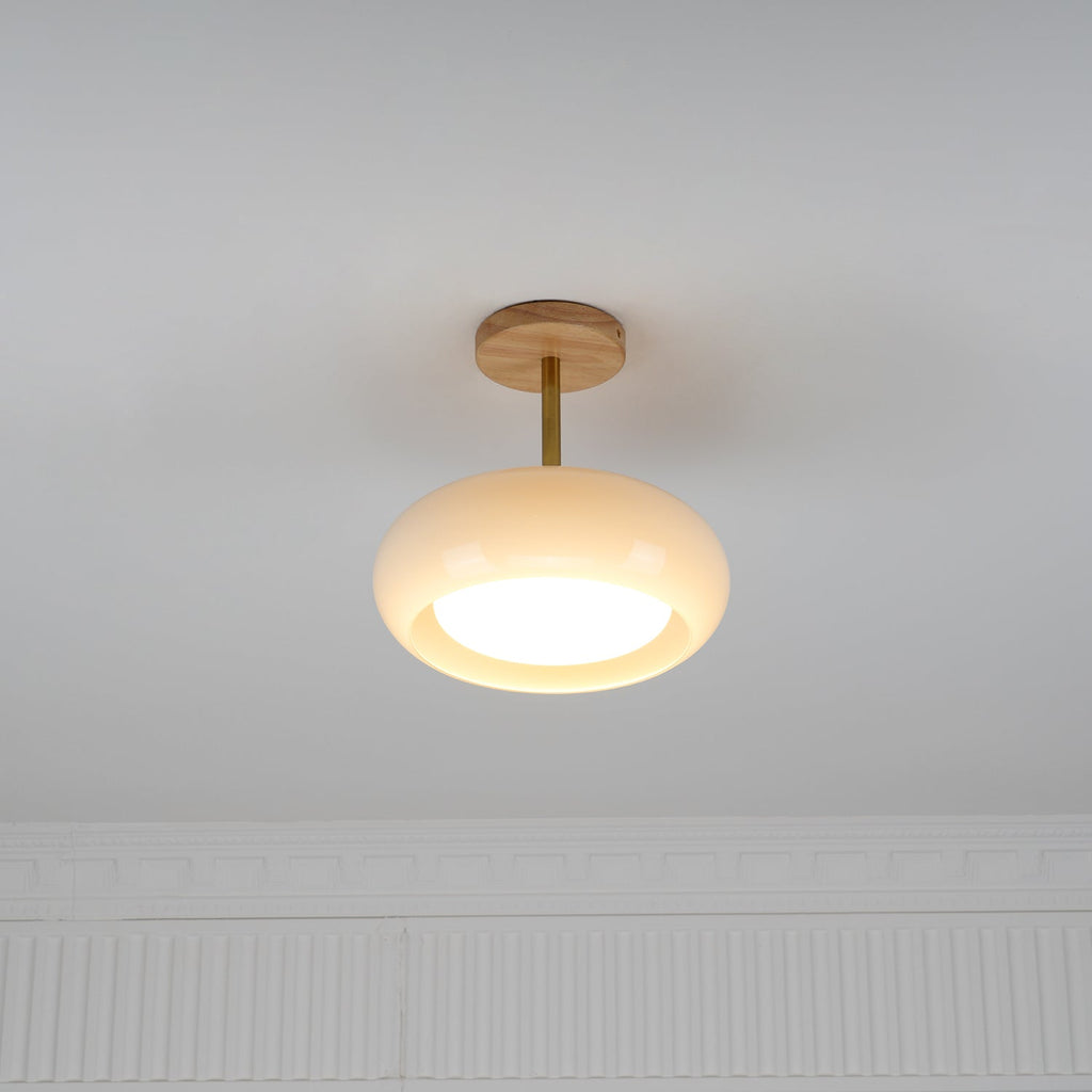 Plafonnier moderne Launo en Naturel bois et blanc