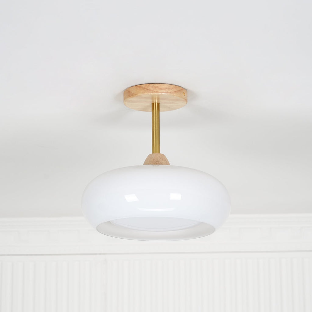 Plafonnier moderne Launo en Naturel bois et blanc