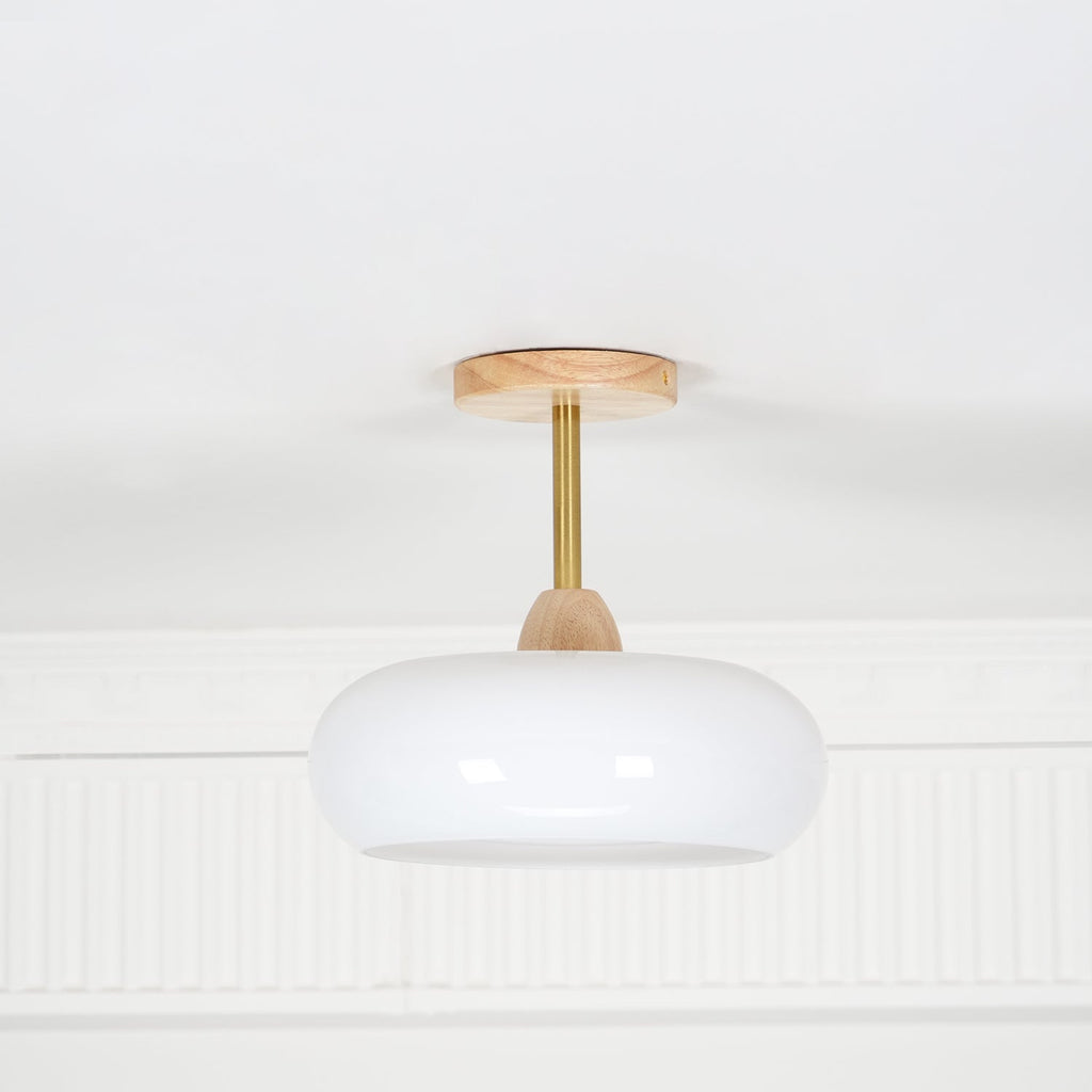 Plafonnier moderne Launo en Naturel bois et blanc