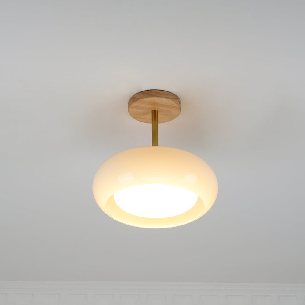 Plafonnier moderne Launo en Naturel bois et Orange