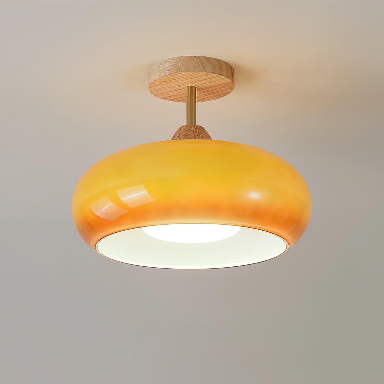 Plafonnier moderne Launo en Naturel bois et blanc