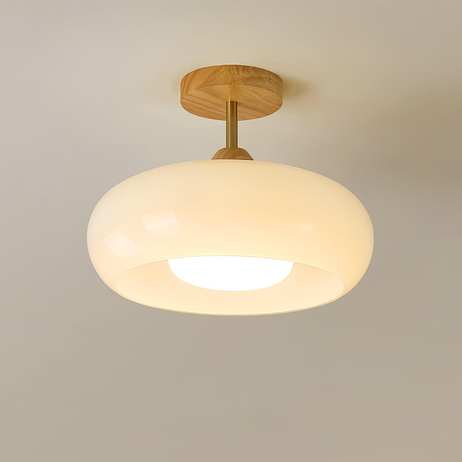 Plafonnier moderne Launo en Naturel bois et Orange