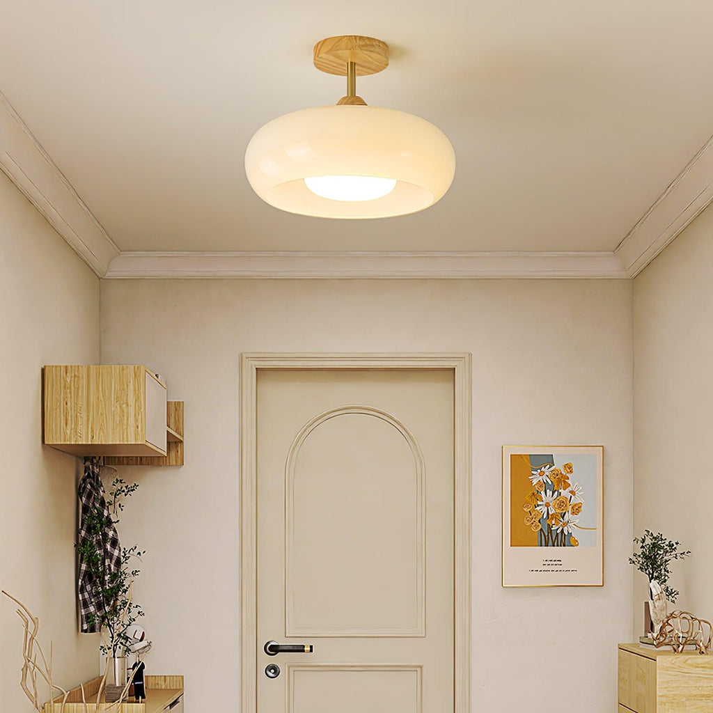 Plafonnier moderne Launo en Naturel bois et Orange