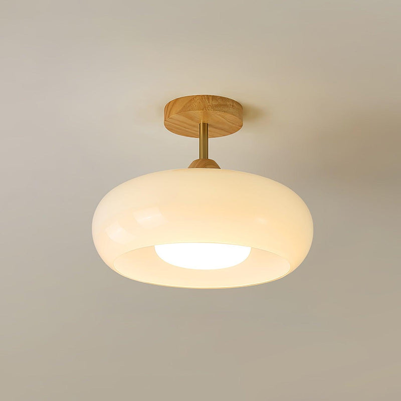 Plafonnier moderne Launo en Naturel bois et blanc