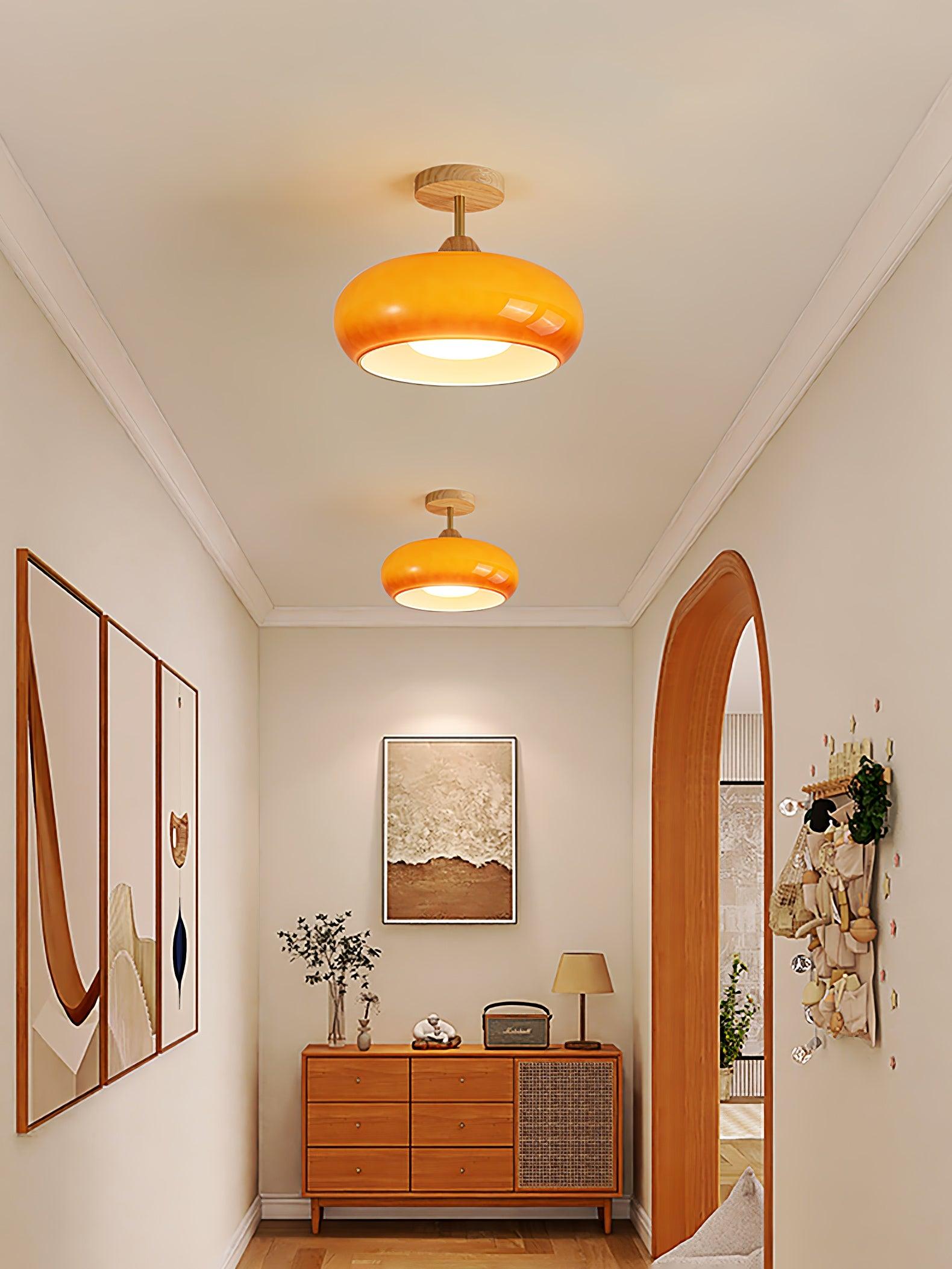 Plafonnier moderne Launo en Naturel bois et Orange