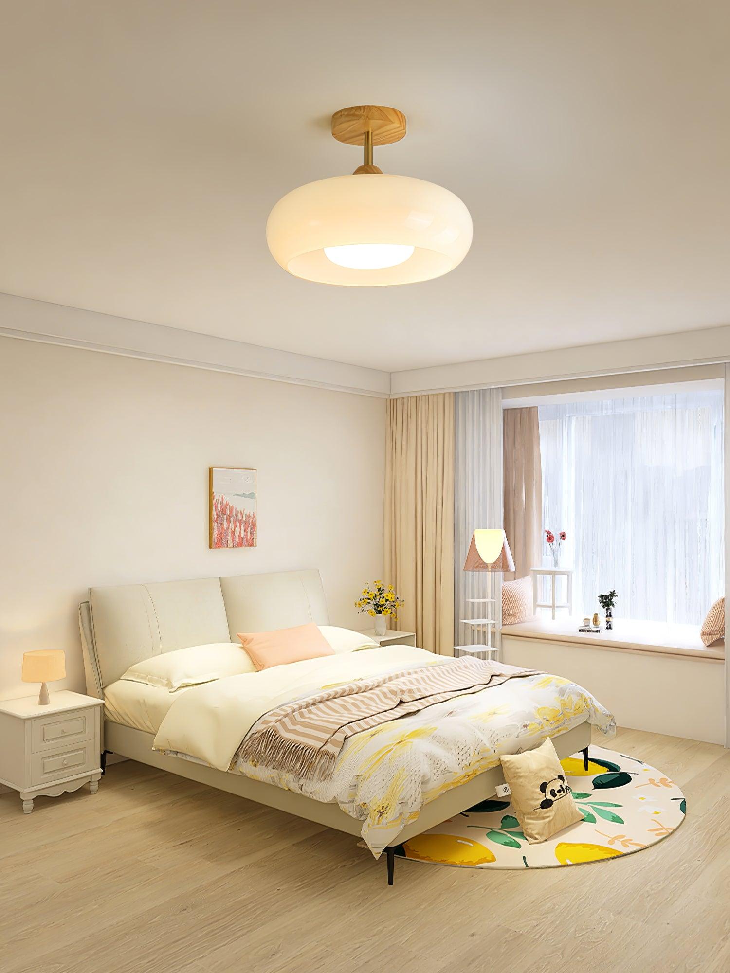 Plafonnier moderne Launo en Naturel bois et blanc