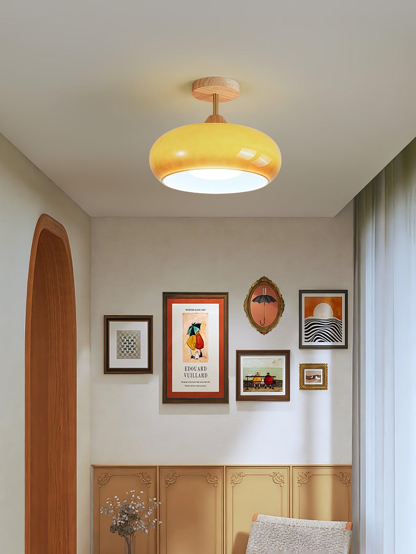 Plafonnier moderne Launo en Naturel bois et Orange