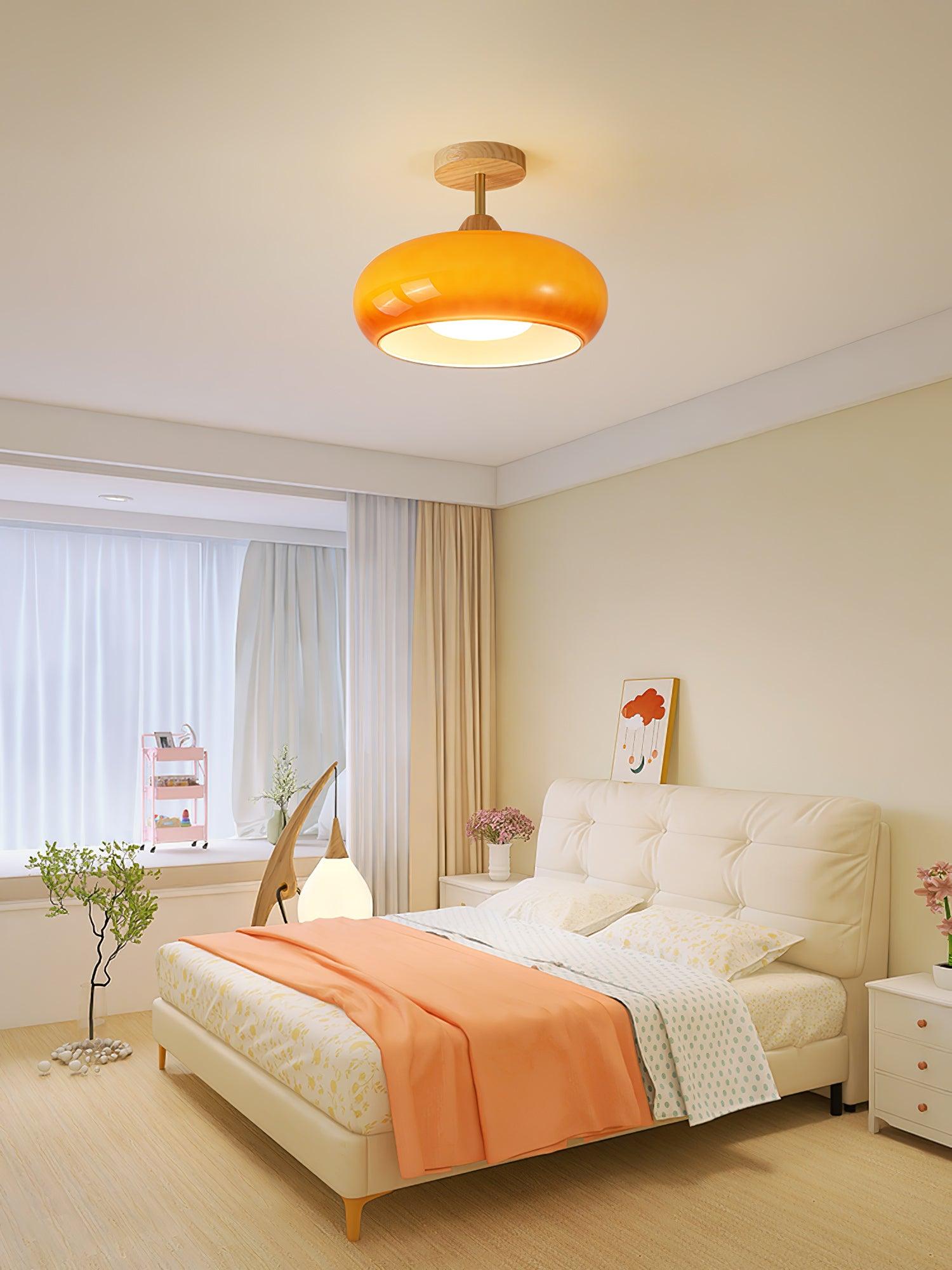 Plafonnier moderne Launo en Naturel bois et blanc