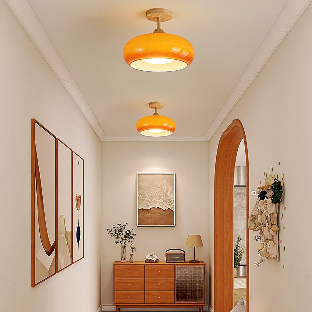 Plafonnier moderne Launo en Naturel bois et Orange