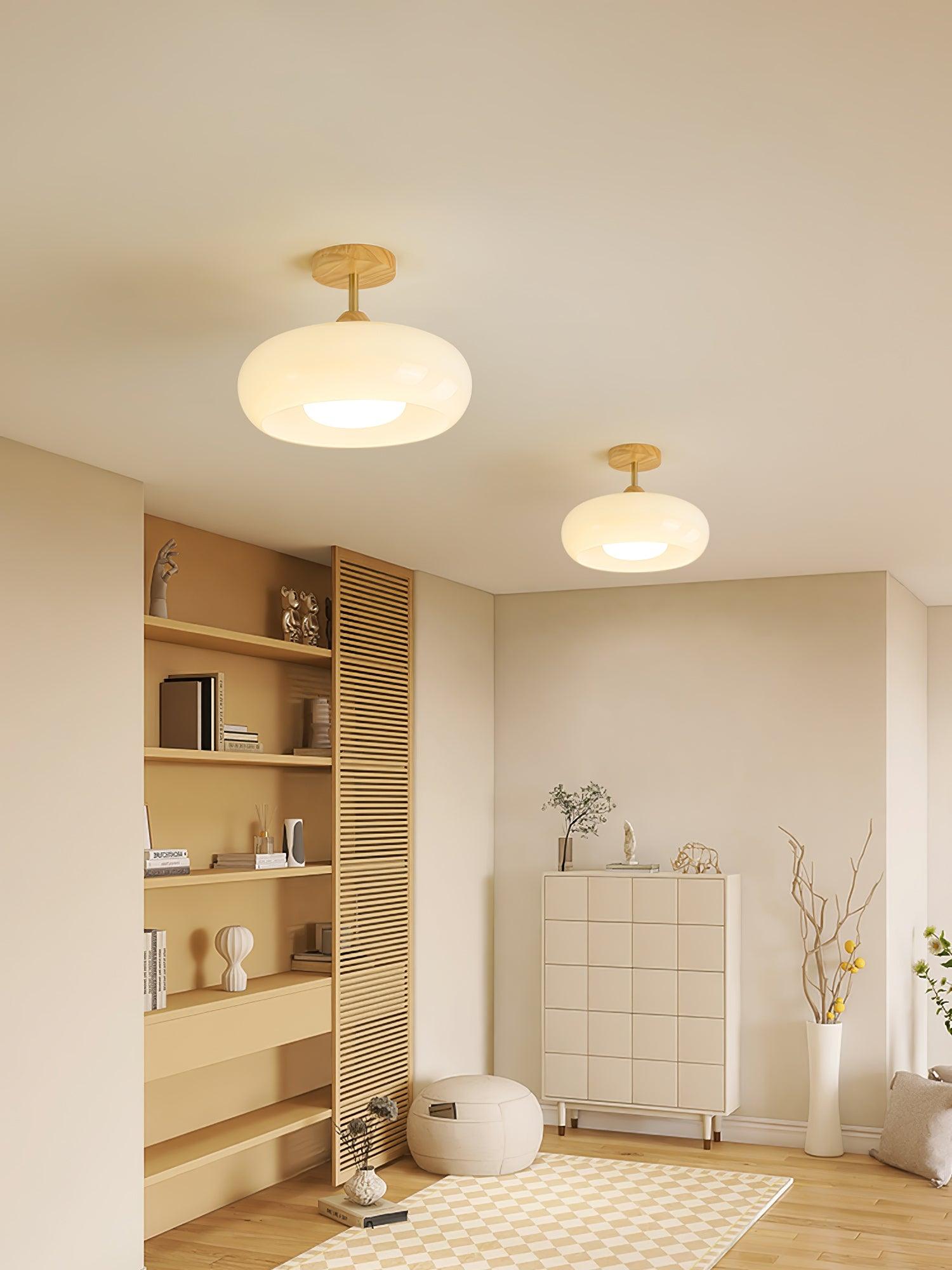 Plafonnier moderne Launo en Naturel bois et blanc