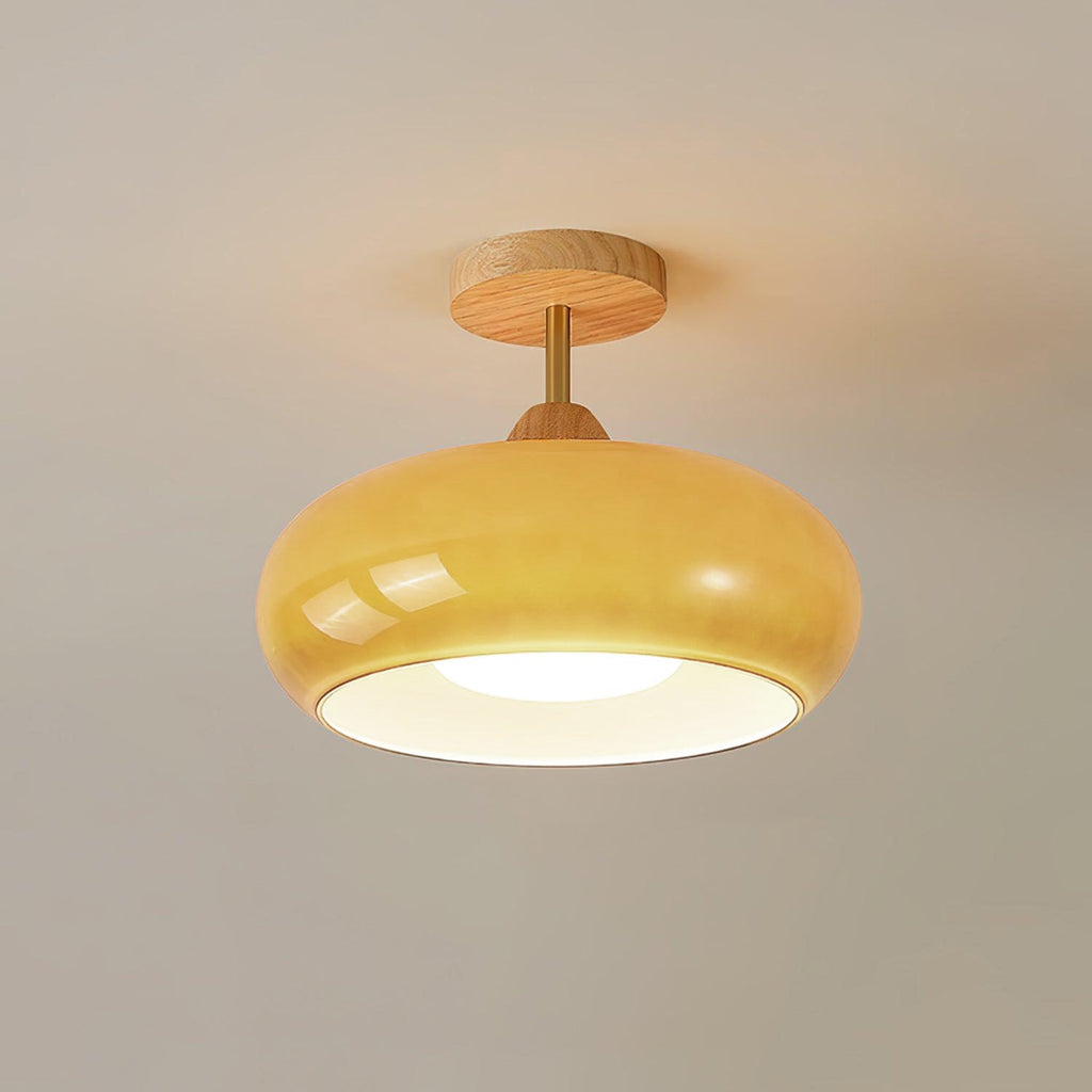 Plafonnier moderne Launo en Naturel bois et Orange