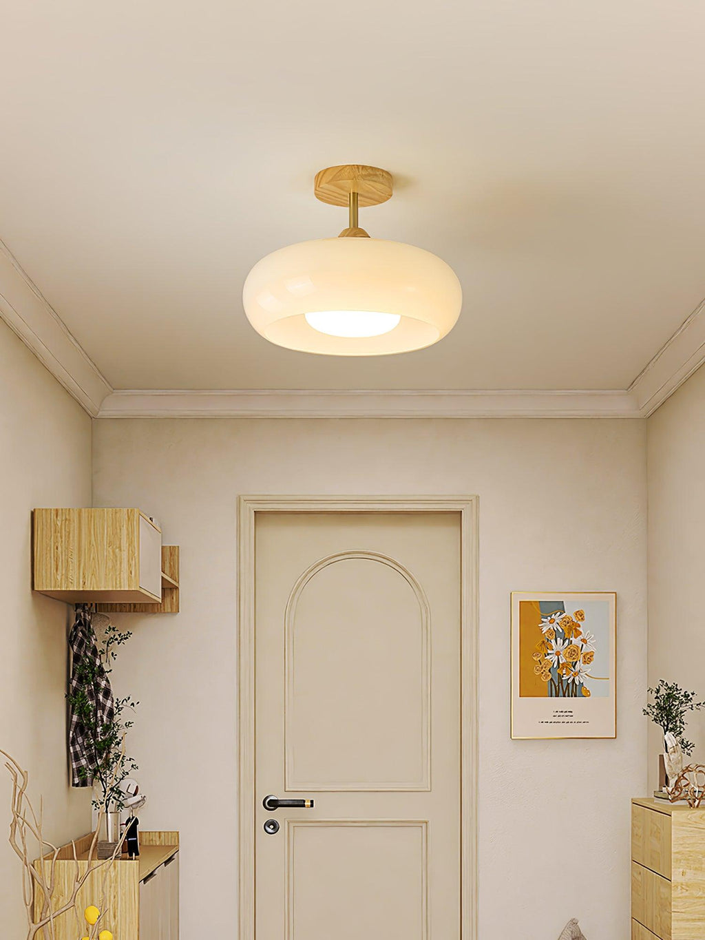 Plafonnier moderne Launo en Naturel bois et blanc