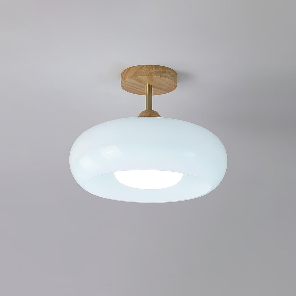 Plafonnier moderne Launo en Naturel bois et blanc